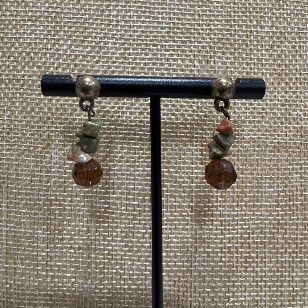 Erica Lyons Natural Stone Brown and Green Dangle Earrings